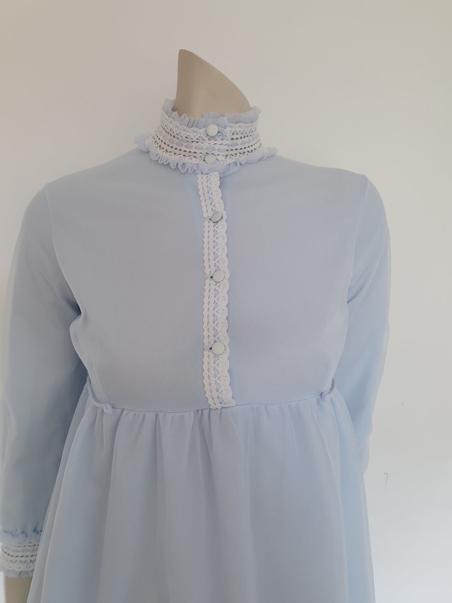 1960s Blue Nylon Mini Nightgown by Miss Mary Lyn - XS