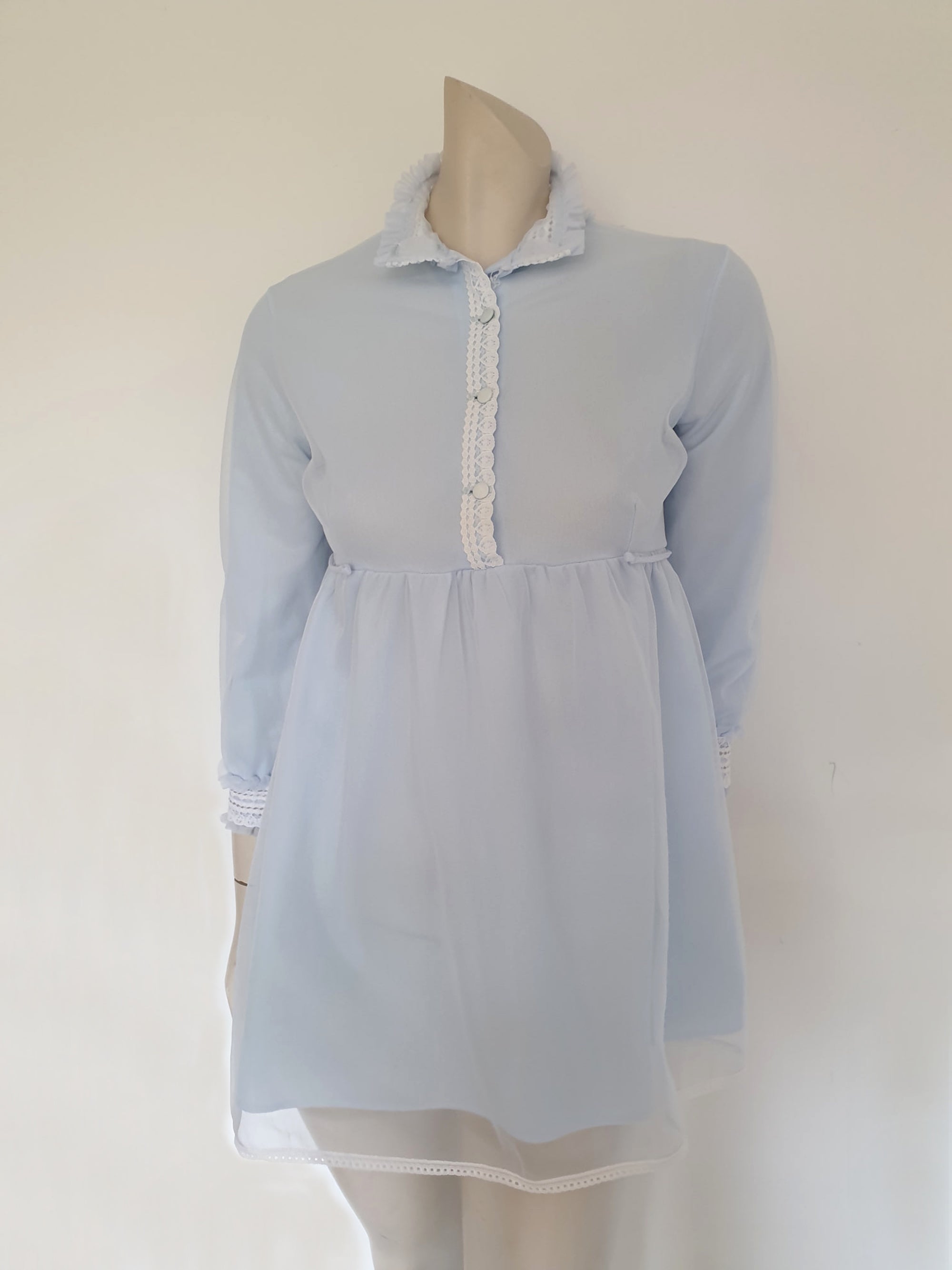 1960s Blue Nylon Mini Nightgown by Miss Mary Lyn - XS