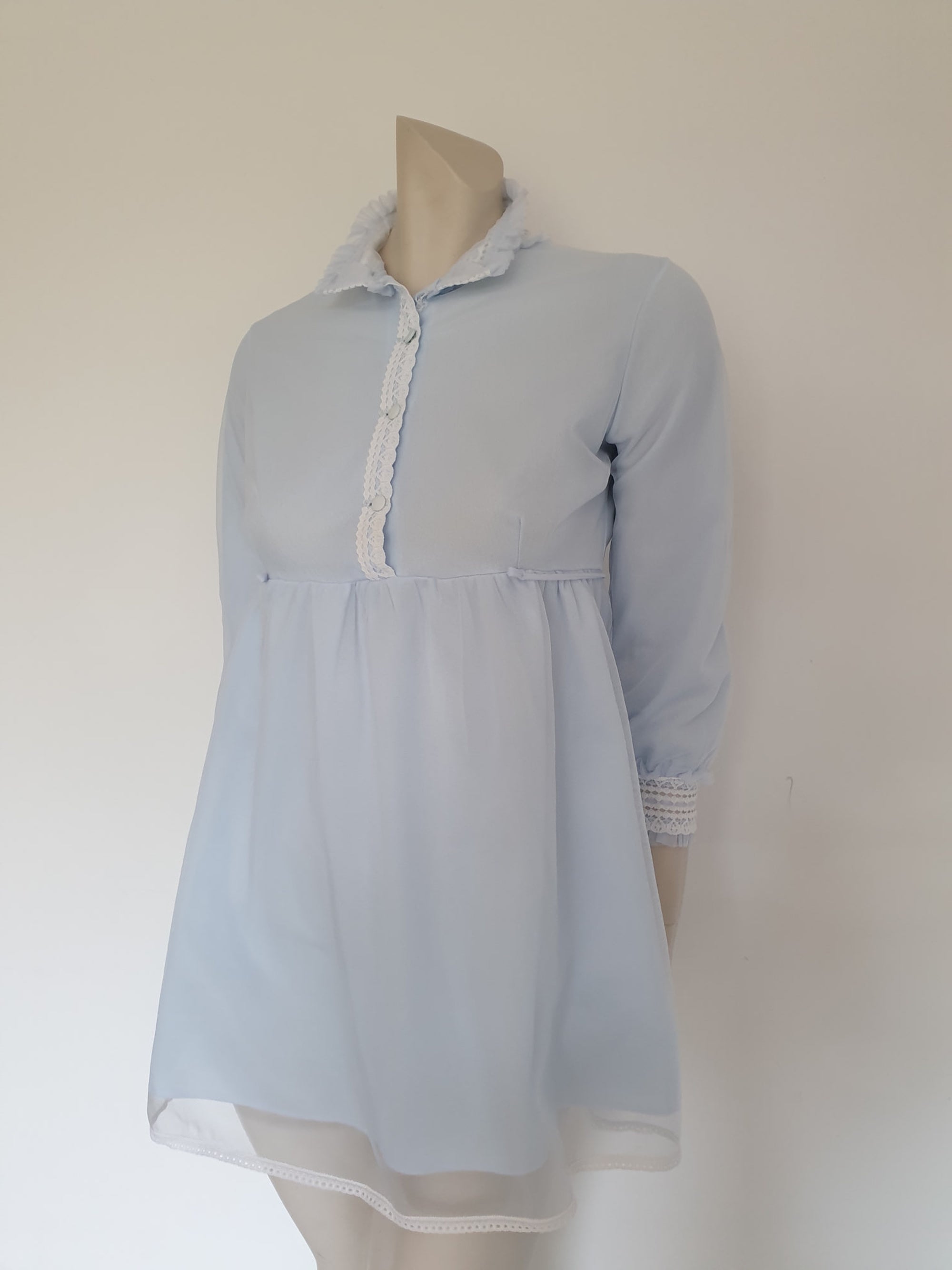 1960s Blue Nylon Mini Nightgown by Miss Mary Lyn - XS