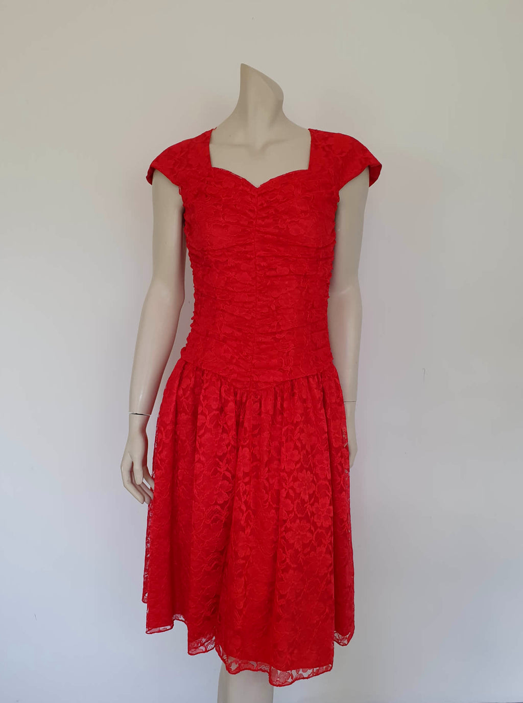 1980s Vintage Red Lace Dress by Purple Patch - Medium