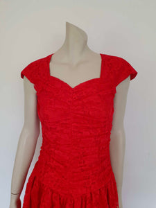 1980s Vintage Red Lace Dress by Purple Patch - Medium