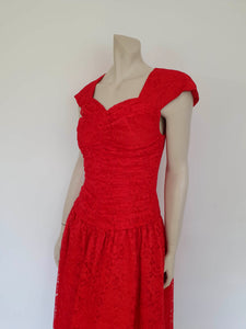 1980s Vintage Red Lace Dress by Purple Patch - Medium