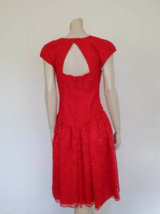 1980s Vintage Red Lace Dress by Purple Patch - Medium