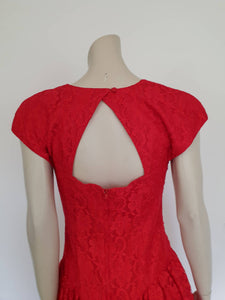 1980s Vintage Red Lace Dress by Purple Patch - Medium