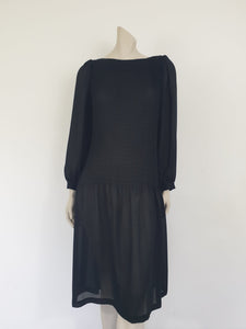 1980s Black Pleat Top Dress by Diana Richards - M