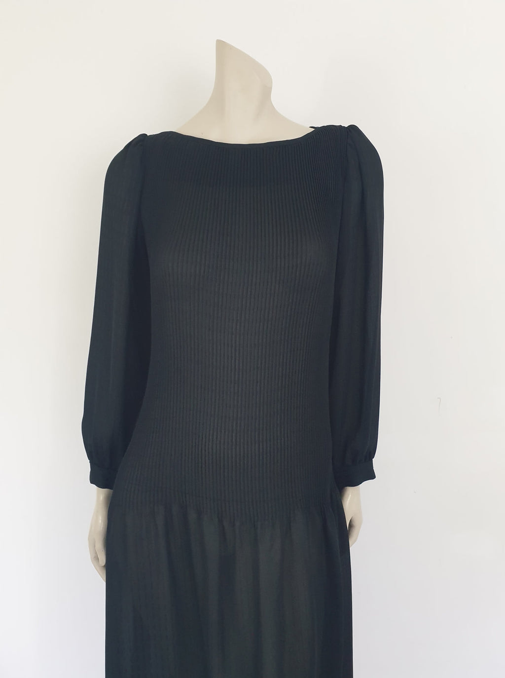 1980s Black Pleat Top Dress by Diana Richards - M