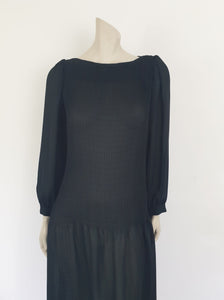 1980s Black Pleat Top Dress by Diana Richards - M