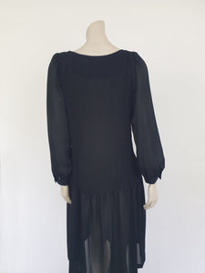 1980s Black Pleat Top Dress by Diana Richards - M