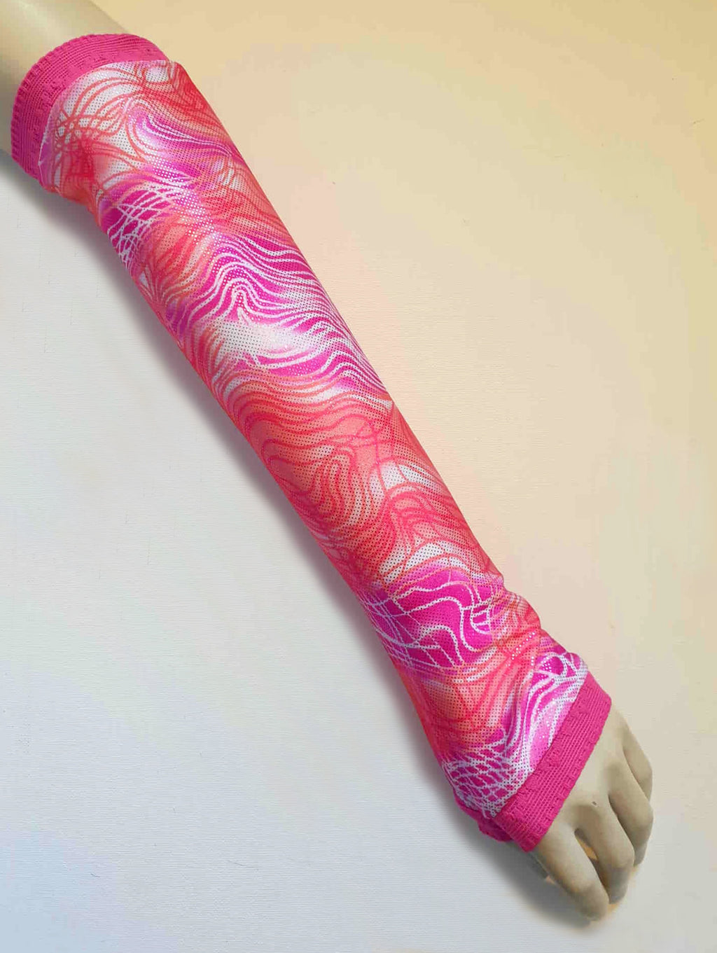 New Old Stock 1980s Bright Pink Lurex Arm Sleeve, Fingerless Gloves, Rave and festival fashion.
