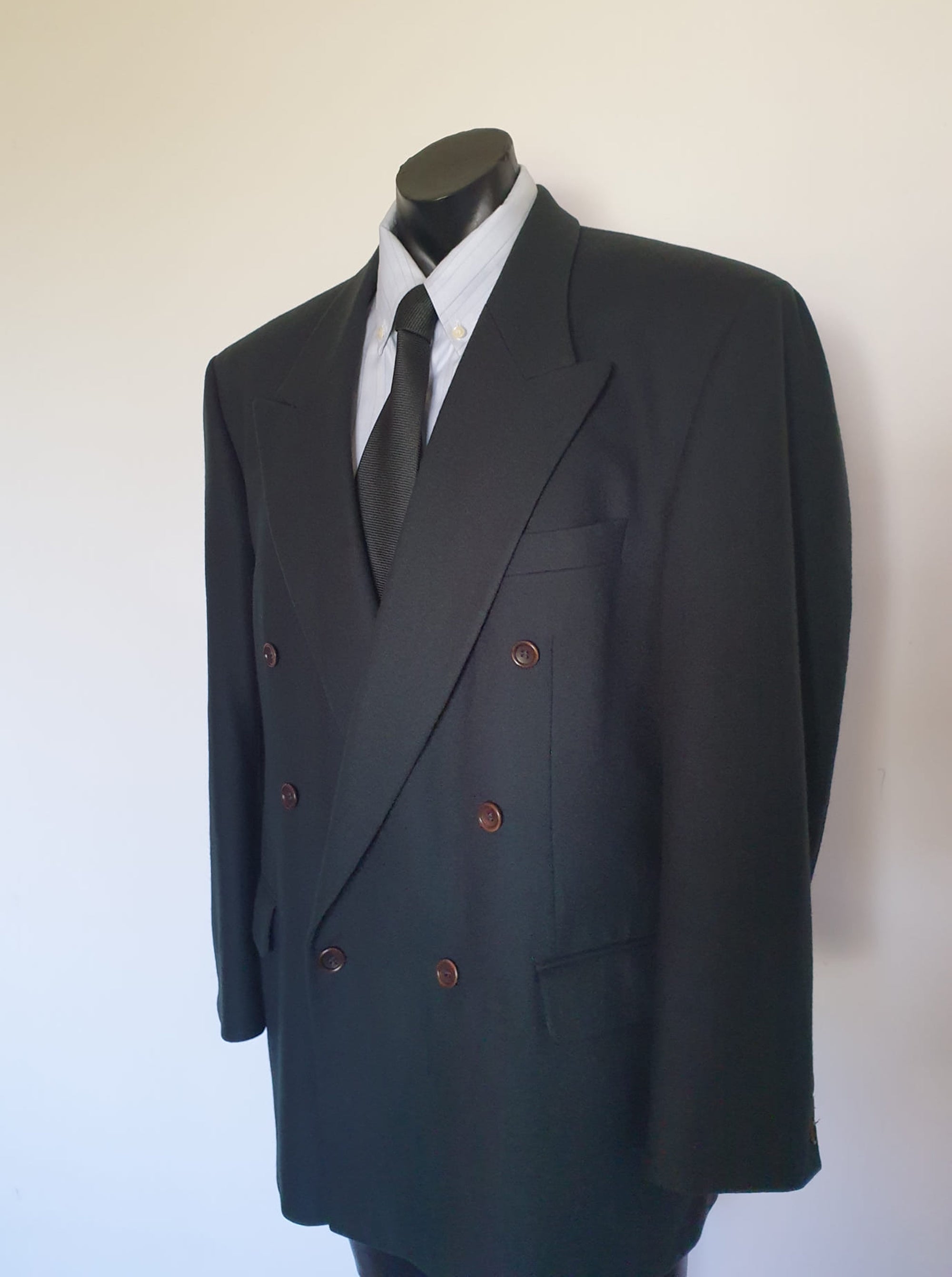 1990s Very Dark Green Double-breasted Jacket by St Michael - Marks & Spencer - M-L