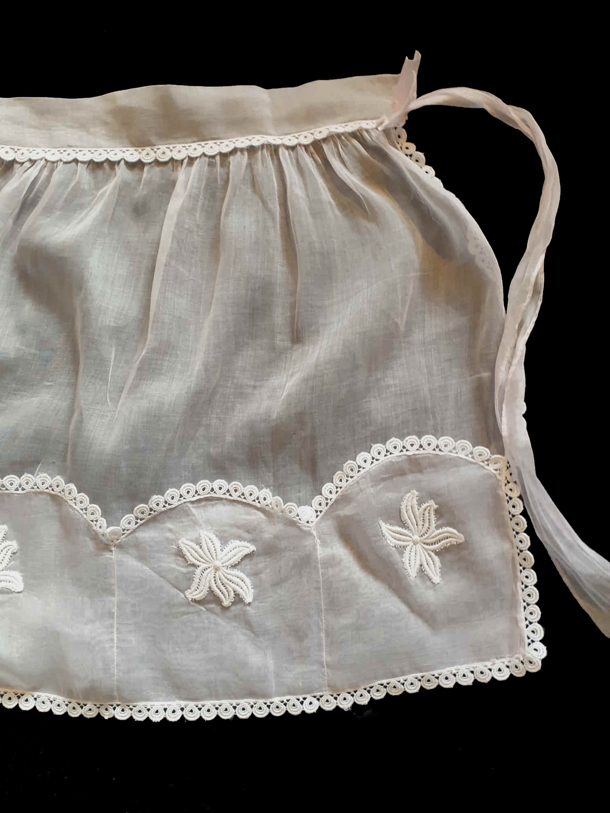 1950s Sheer Pale Pink Organdy Half Apron, Hostess Apron