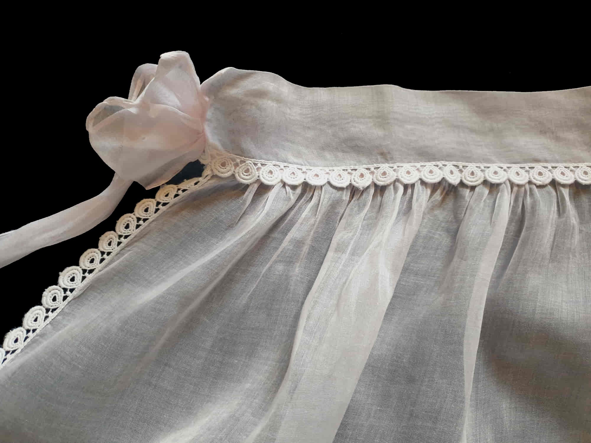 1950s Sheer Pale Pink Organdy Half Apron, Hostess Apron