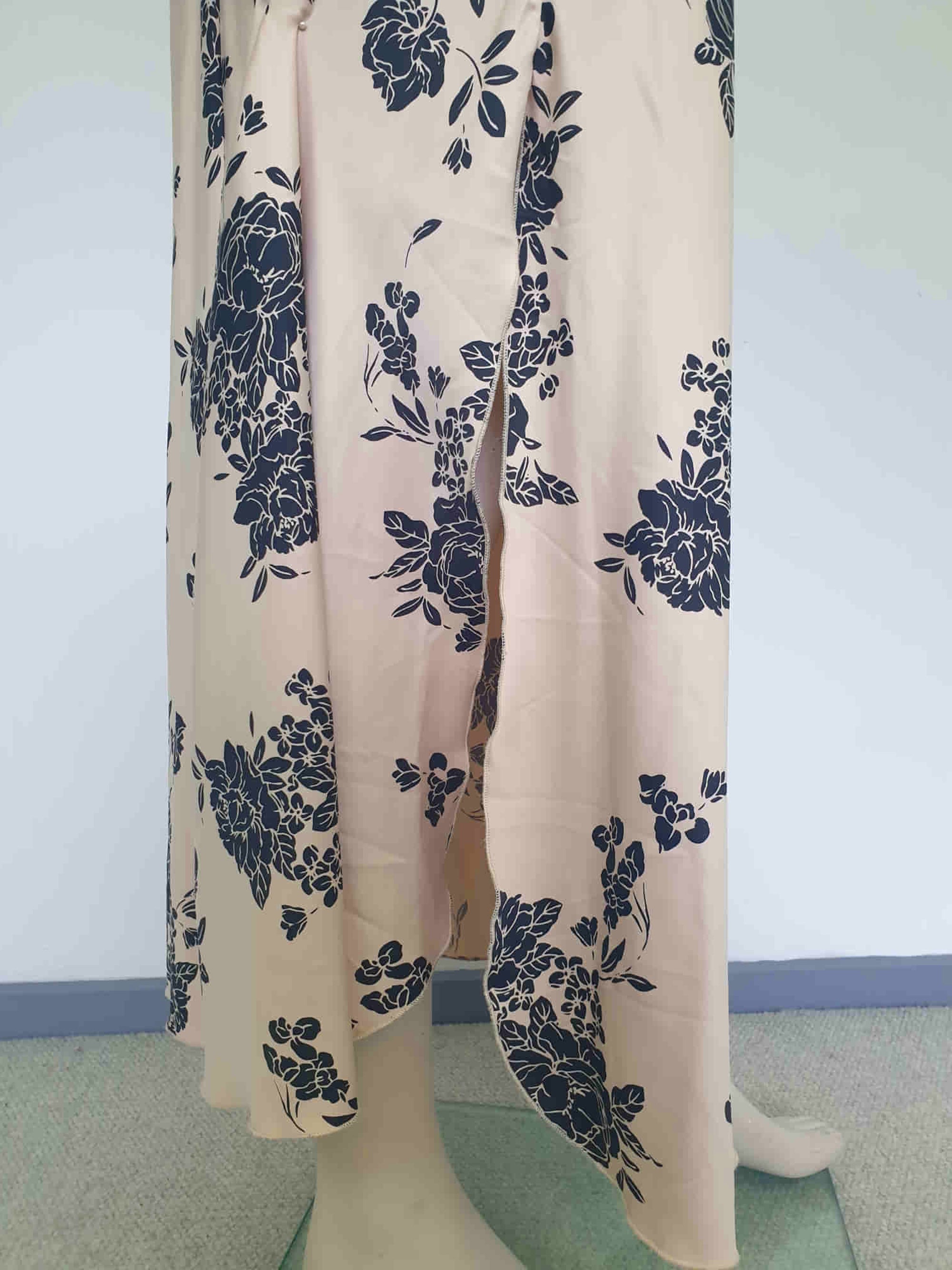 Beige Satin Nightgown With Black Floral Print - L