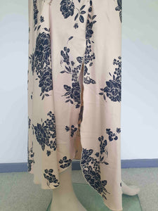 Beige Satin Nightgown With Black Floral Print - L