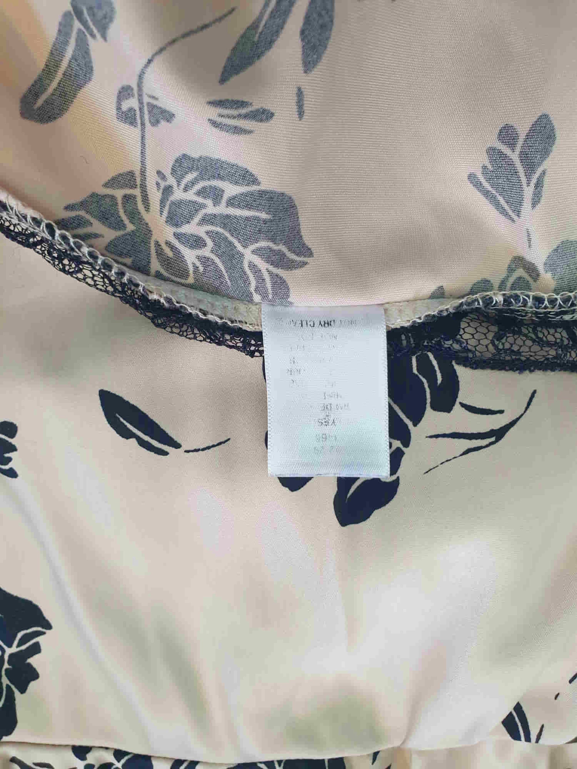 Beige Satin Nightgown With Black Floral Print - L