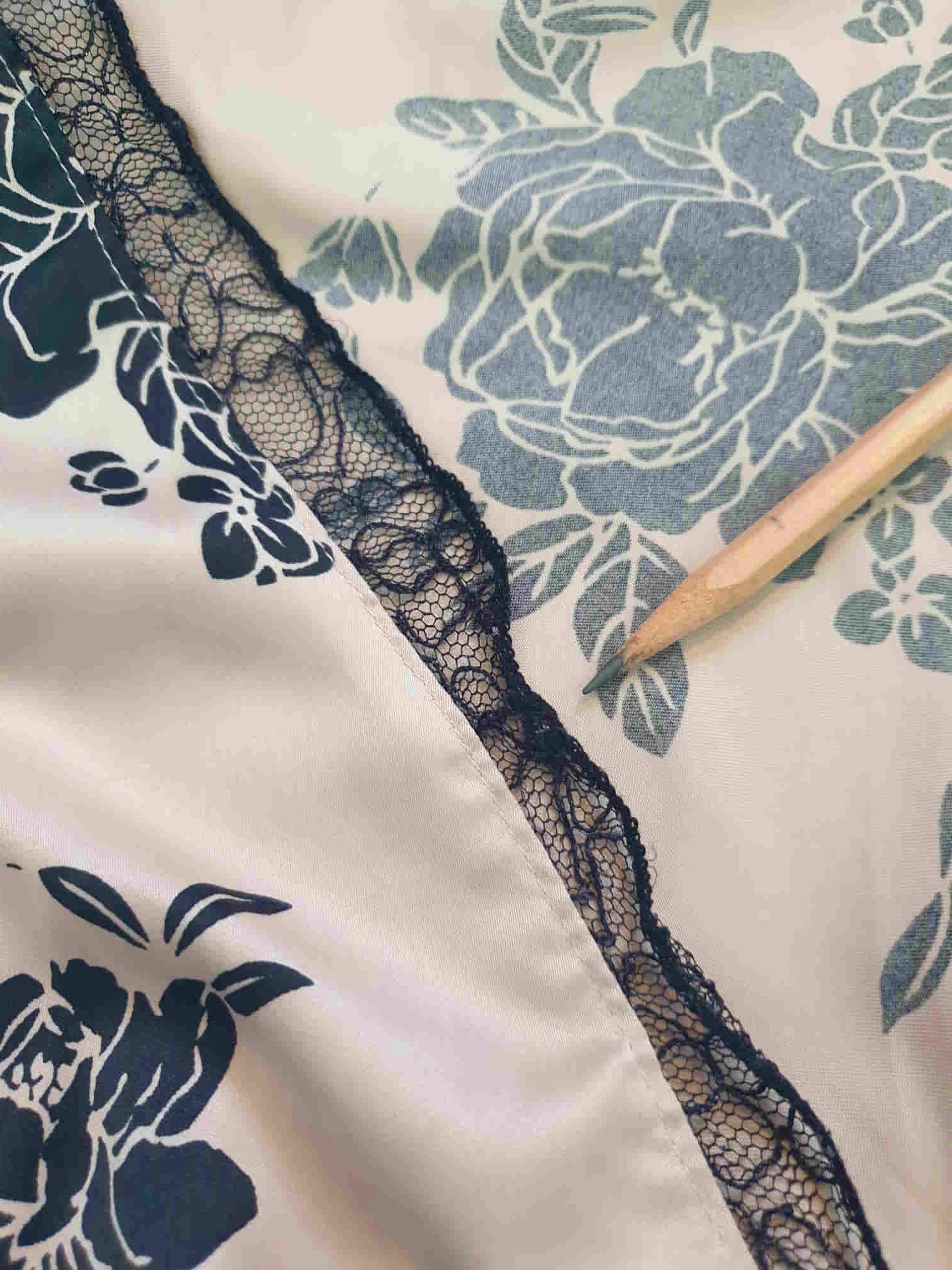 Beige Satin Nightgown With Black Floral Print - L