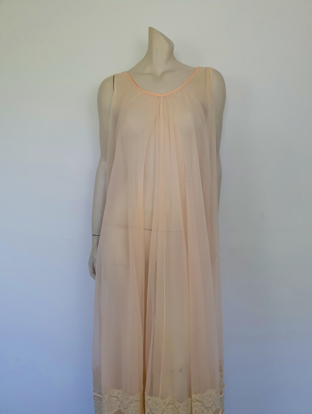 1960s vintage pale peach sheer full nightgown negligee by intime
