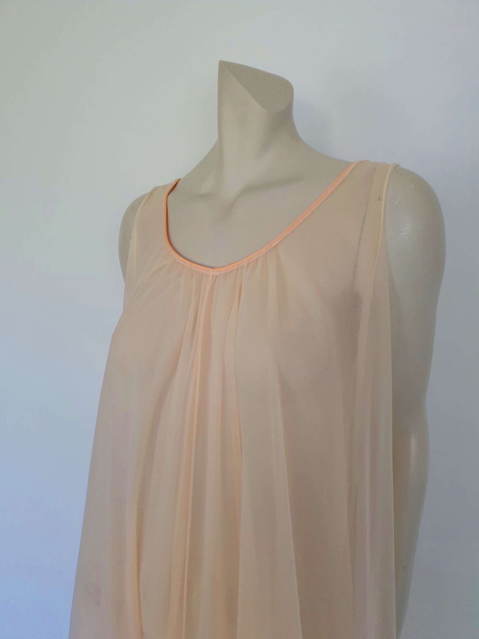 1960s vintage pale peach sheer full nightgown negligee by intime