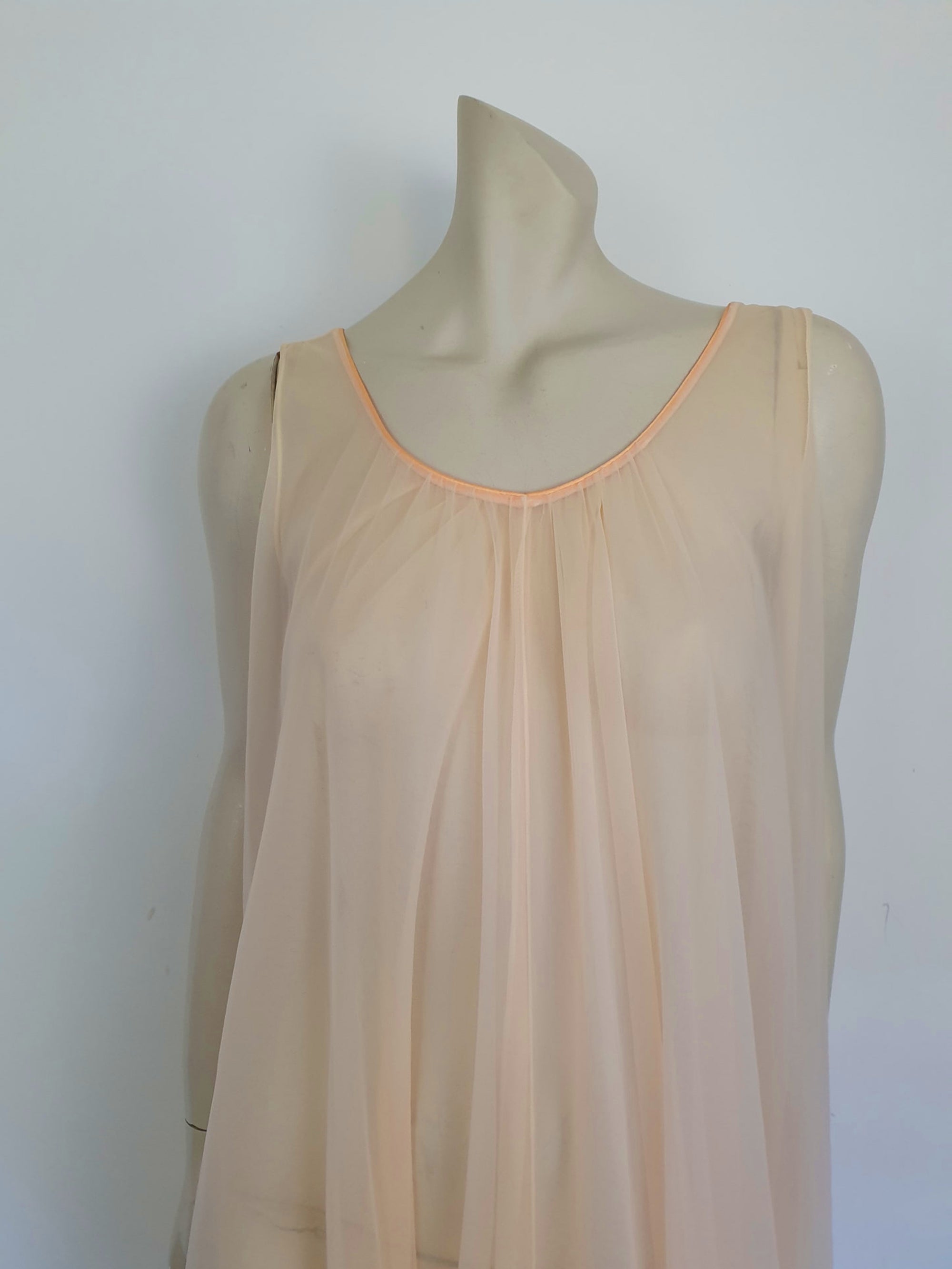1960s vintage pale peach sheer full nightgown negligee by intime