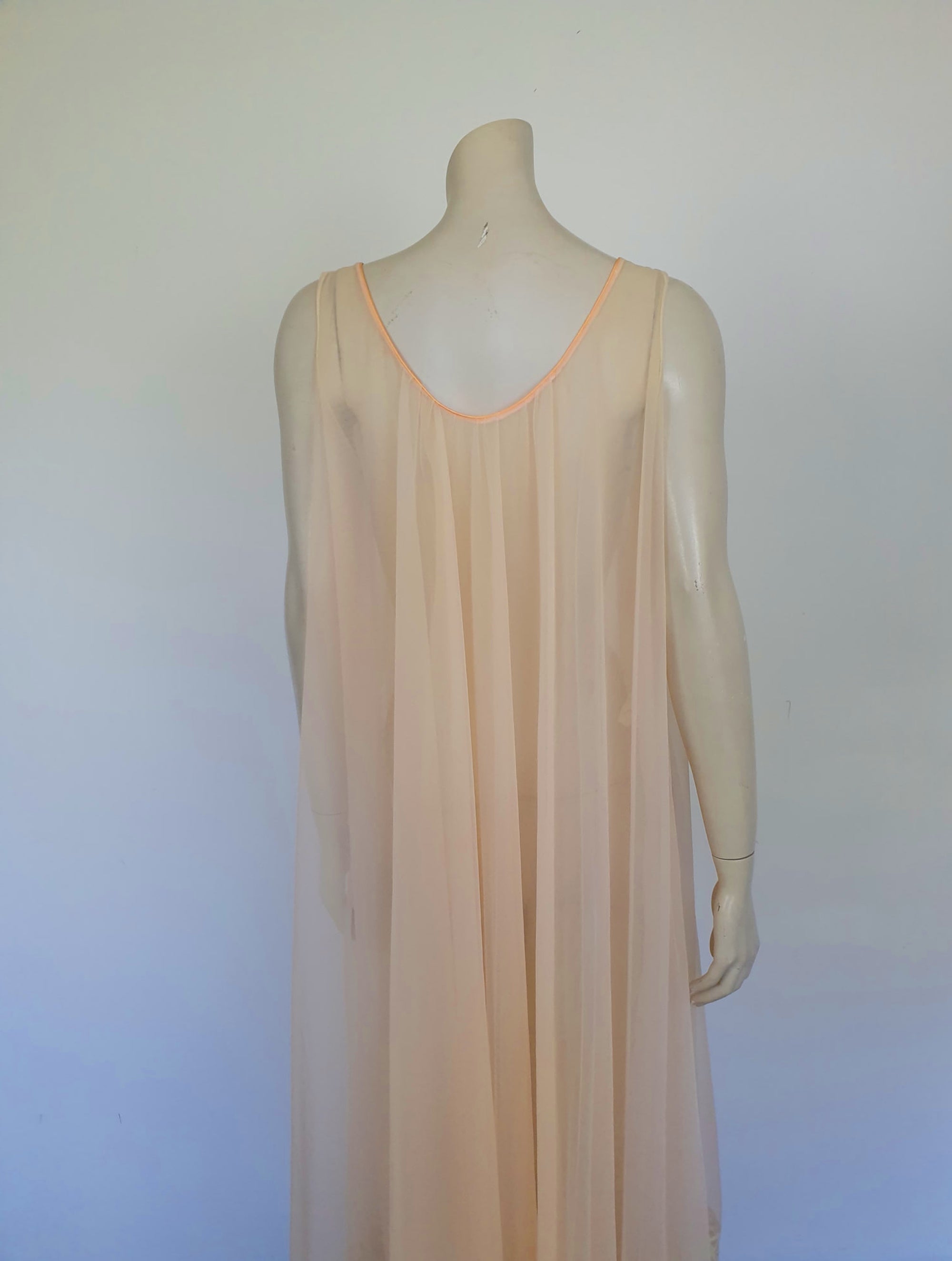 1960s vintage pale peach sheer full nightgown negligee by intime