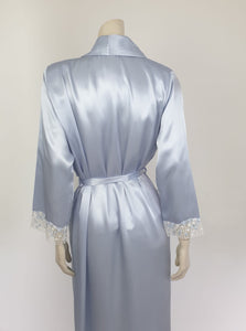 1980s Blue Satin Robe With Lace Trim - S