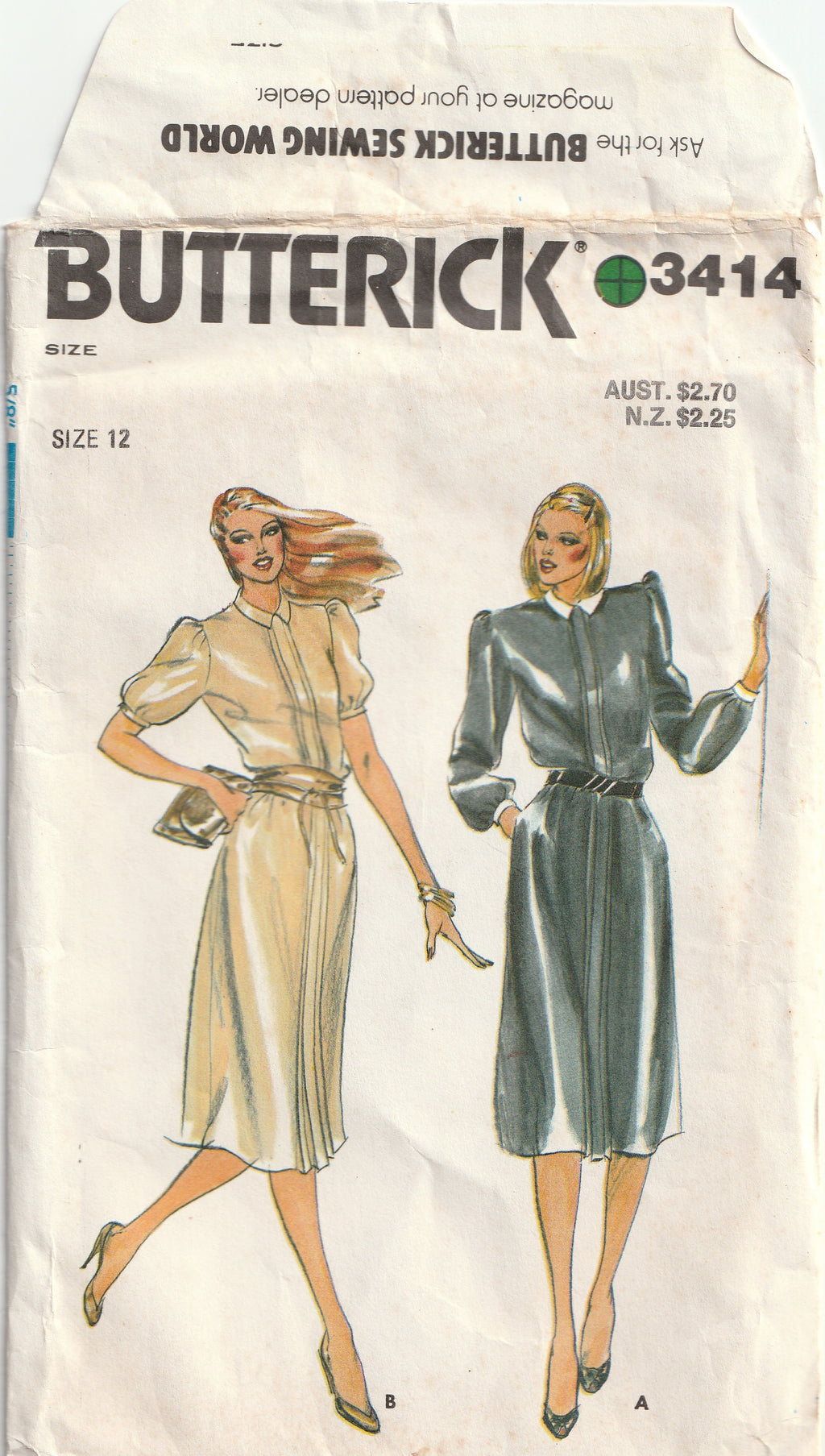 1980s vintage pattern secretary dress butterick 3414 bust 87 cm