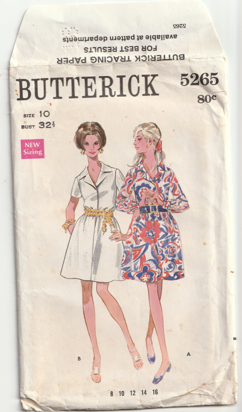 Vintage sewing pattern Butterick 5265 - 1969 - Mini Dress, Shirt Dress - Extra small