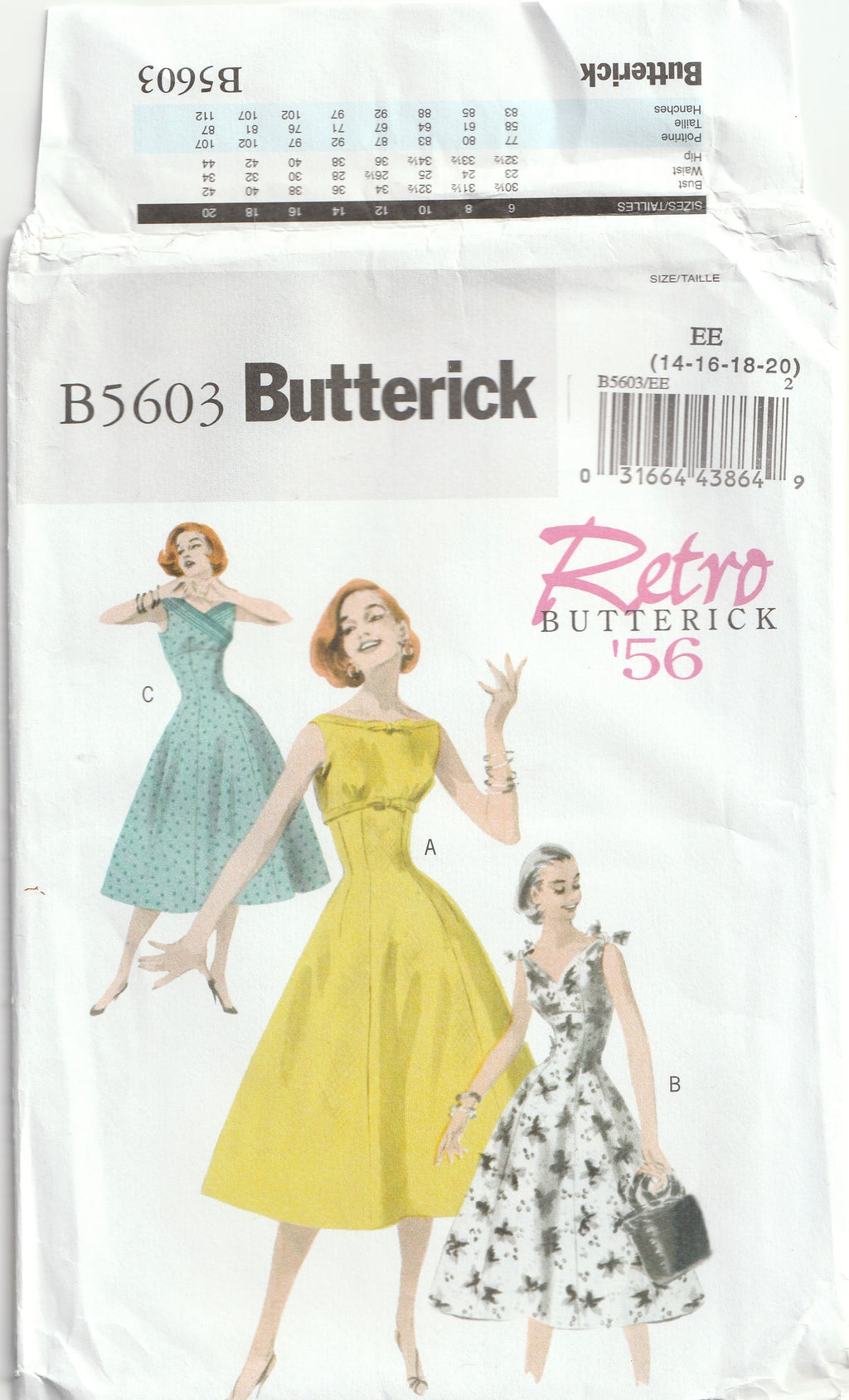 repro vintage pattern fit and flare dress 1956 style Butterick 5603 medium to large