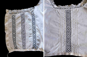 antique edwardian corset cover camisole with lace insertion and pin tucks small 