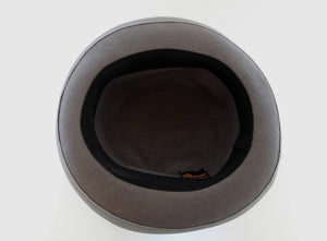 Felted bowler style black hat with grey grosgrain hatband and brim binding. Wear it bowler style with the brim up or turn the brim down for a bit of sass. Made in Denmark for Andersen &amp; Berner. 1980s??
