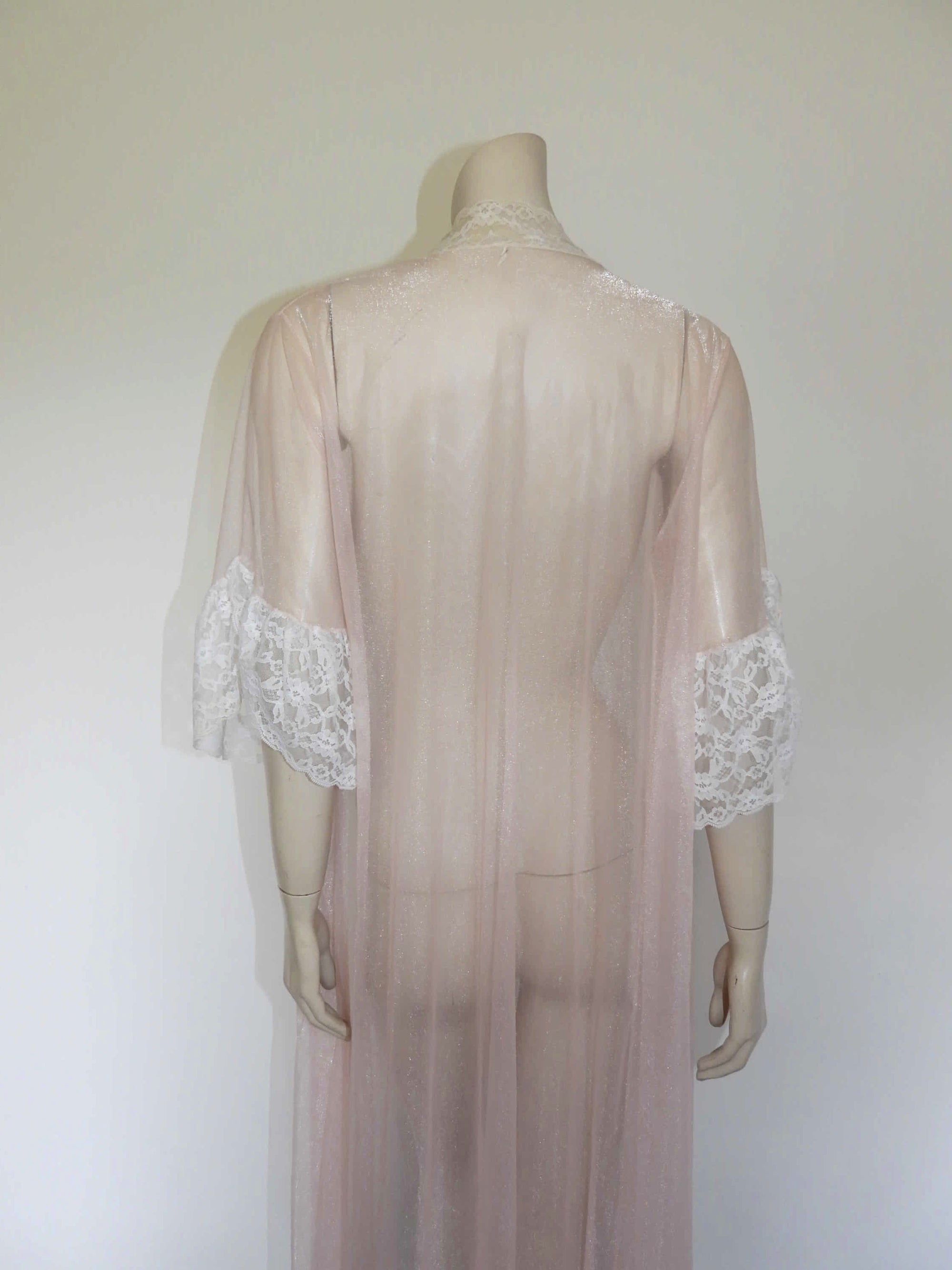 Sheer Pale Pink Robe, Peignoir, with Ruffled Sleeves - M – Louisa ...