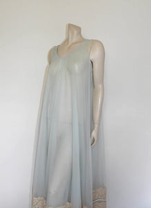 1960s Sheer Ice Blue Nightgown With Deep Lace Border - M – Louisa Amelia  Jane Vintage