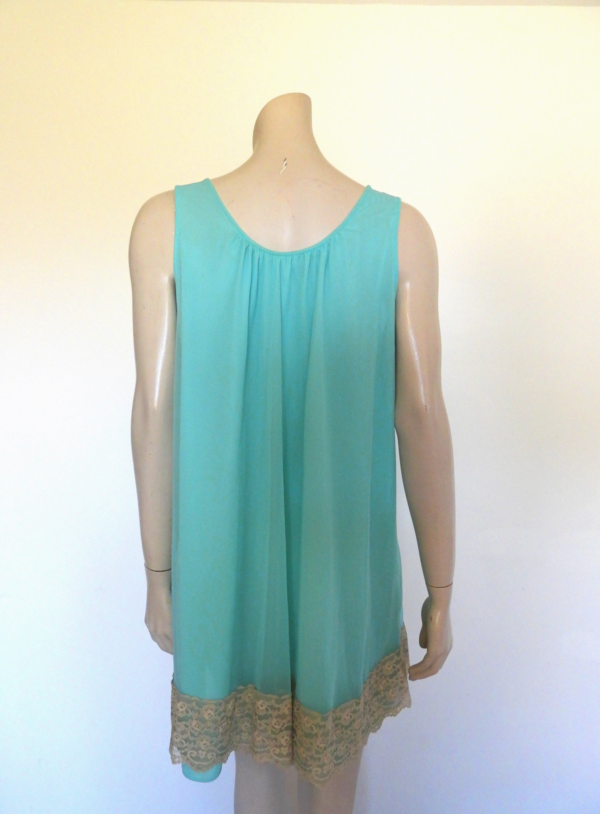 1960s vintage aqua nylon mini nightgown and robe set Medium