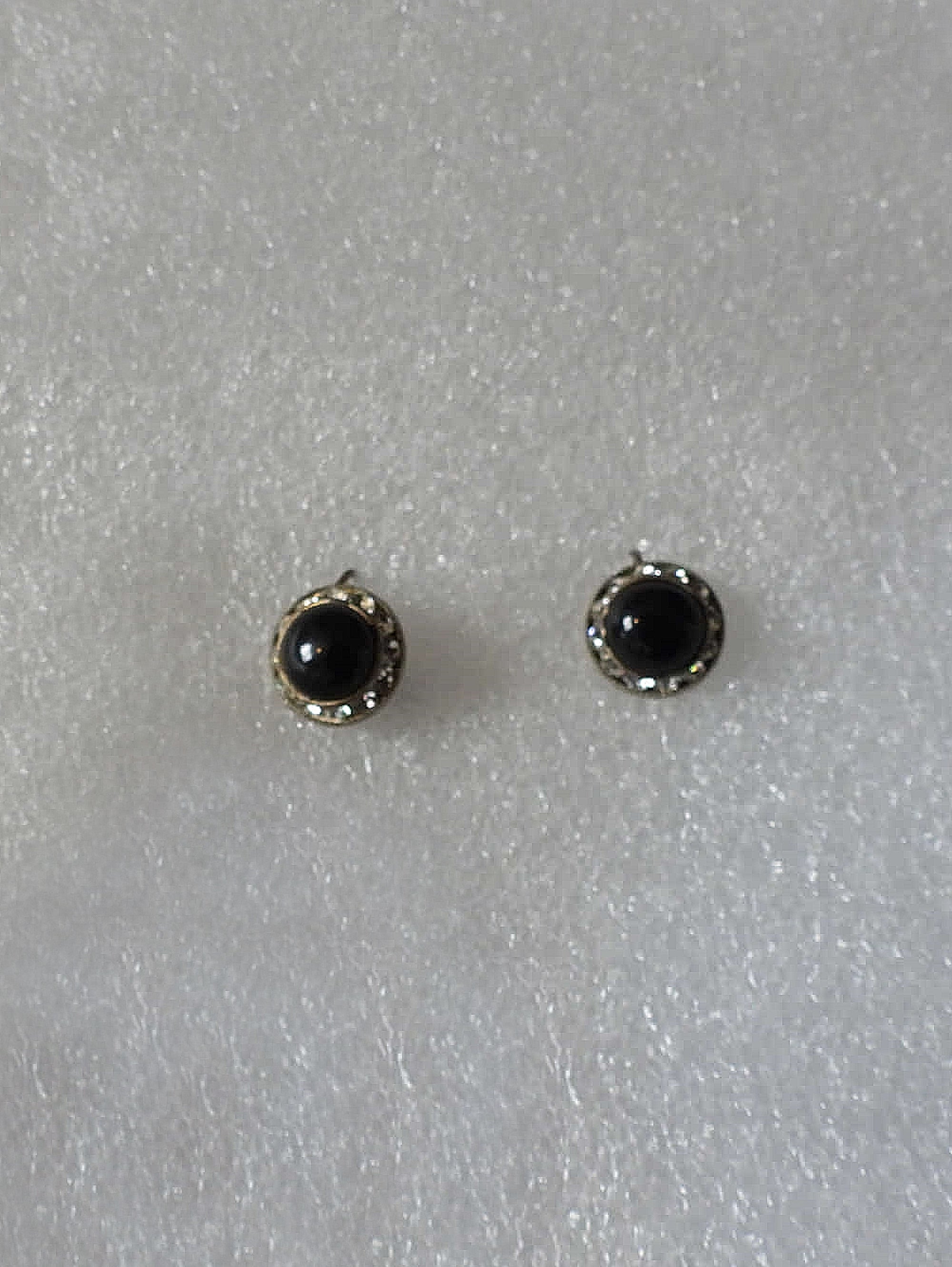 1950s Black Glass & Diamante Earrings - Screw Back