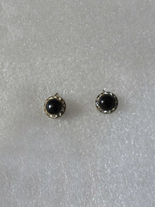 1950s Black Glass & Diamante Earrings - Screw Back