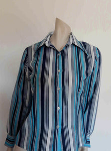 1970s vintage blue striped shirt medium