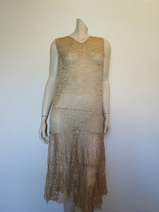 1920s vintage gold silk lace flapper dress and jacket for display only