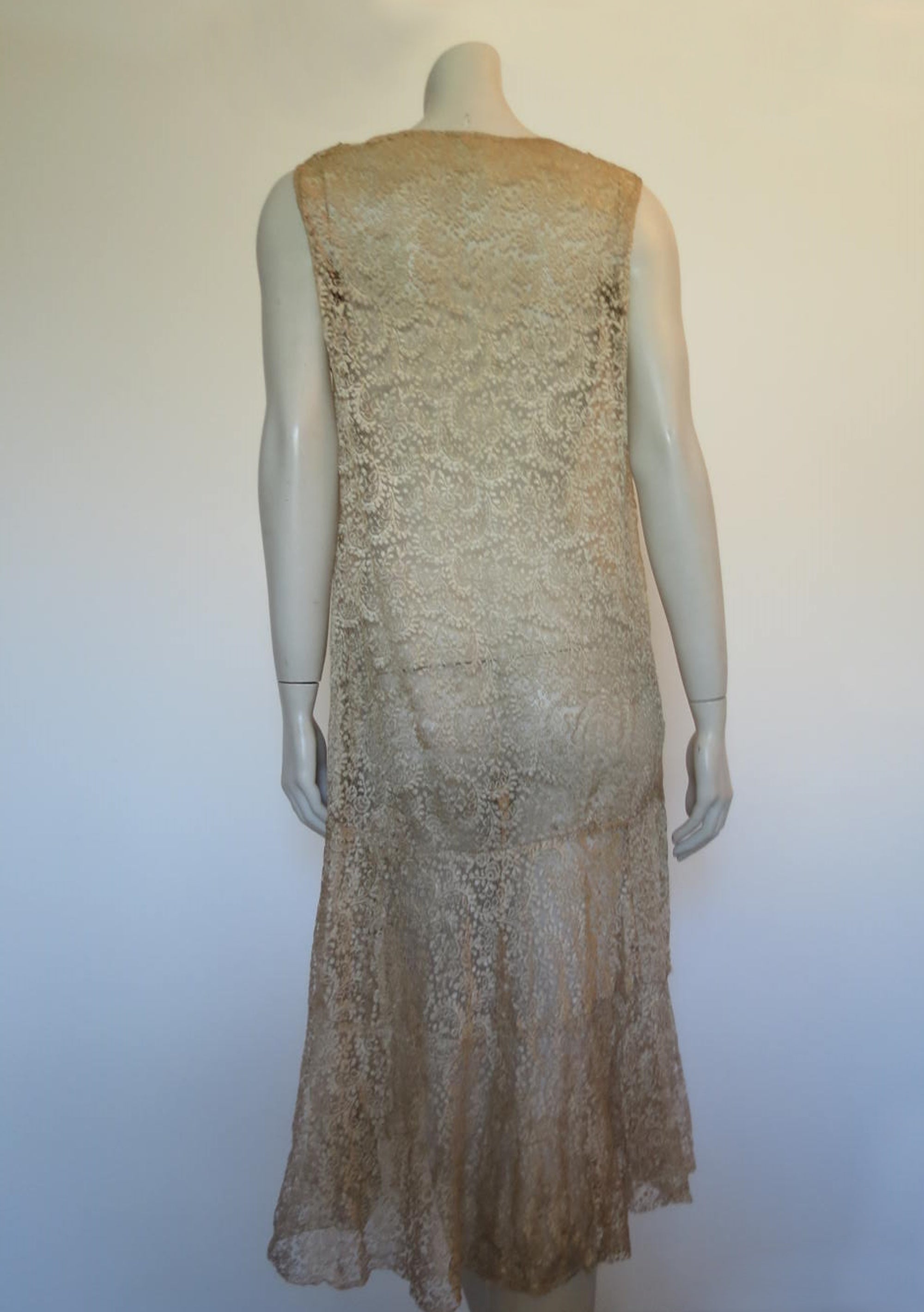 1920s vintage gold silk lace flapper dress and jacket for display only