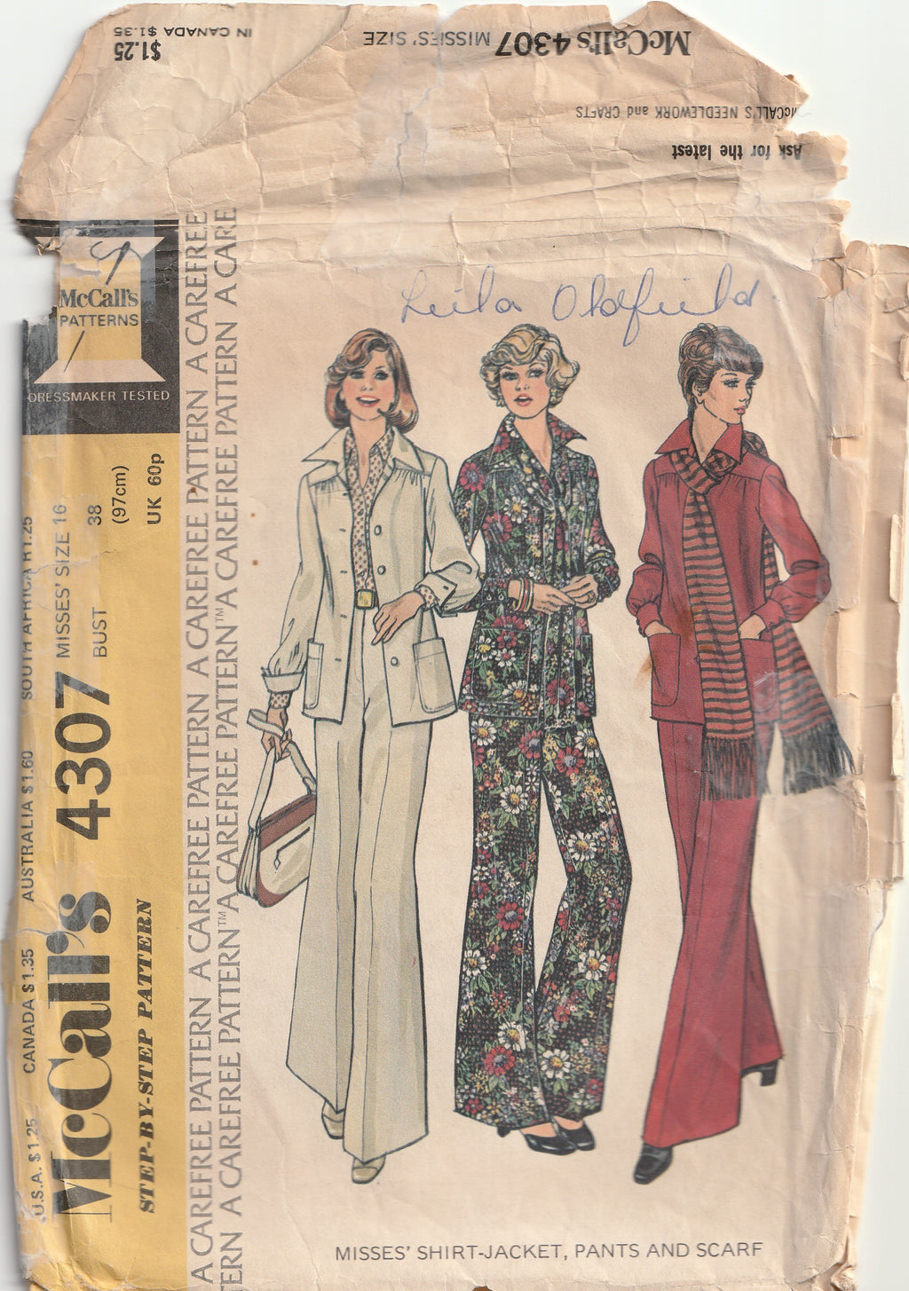 1970s vintage pattern flared pants and shirt jacket medium McCall's 4307 1974