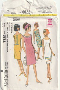 1960s vintage sewing pattern shift or sheath dress McCalls 7780 1965 medium uncut