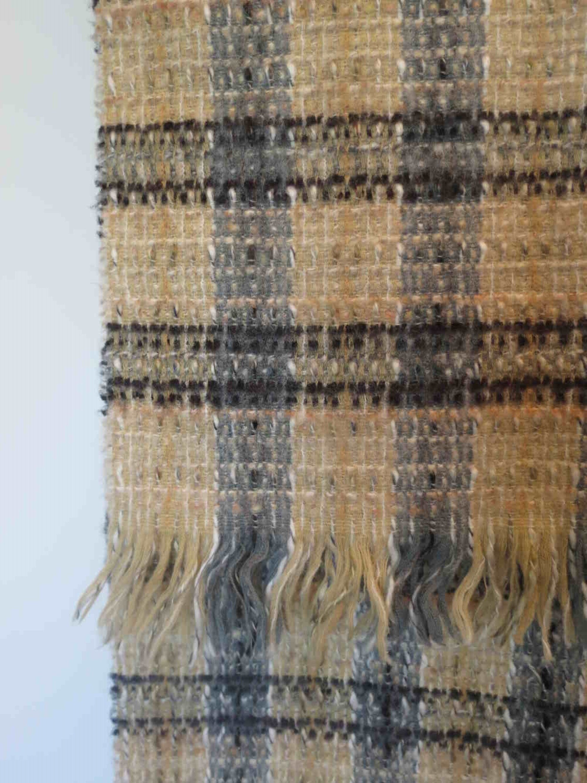 Grey & Beige Wool Blend Fringed Scarf by Descours - Paris