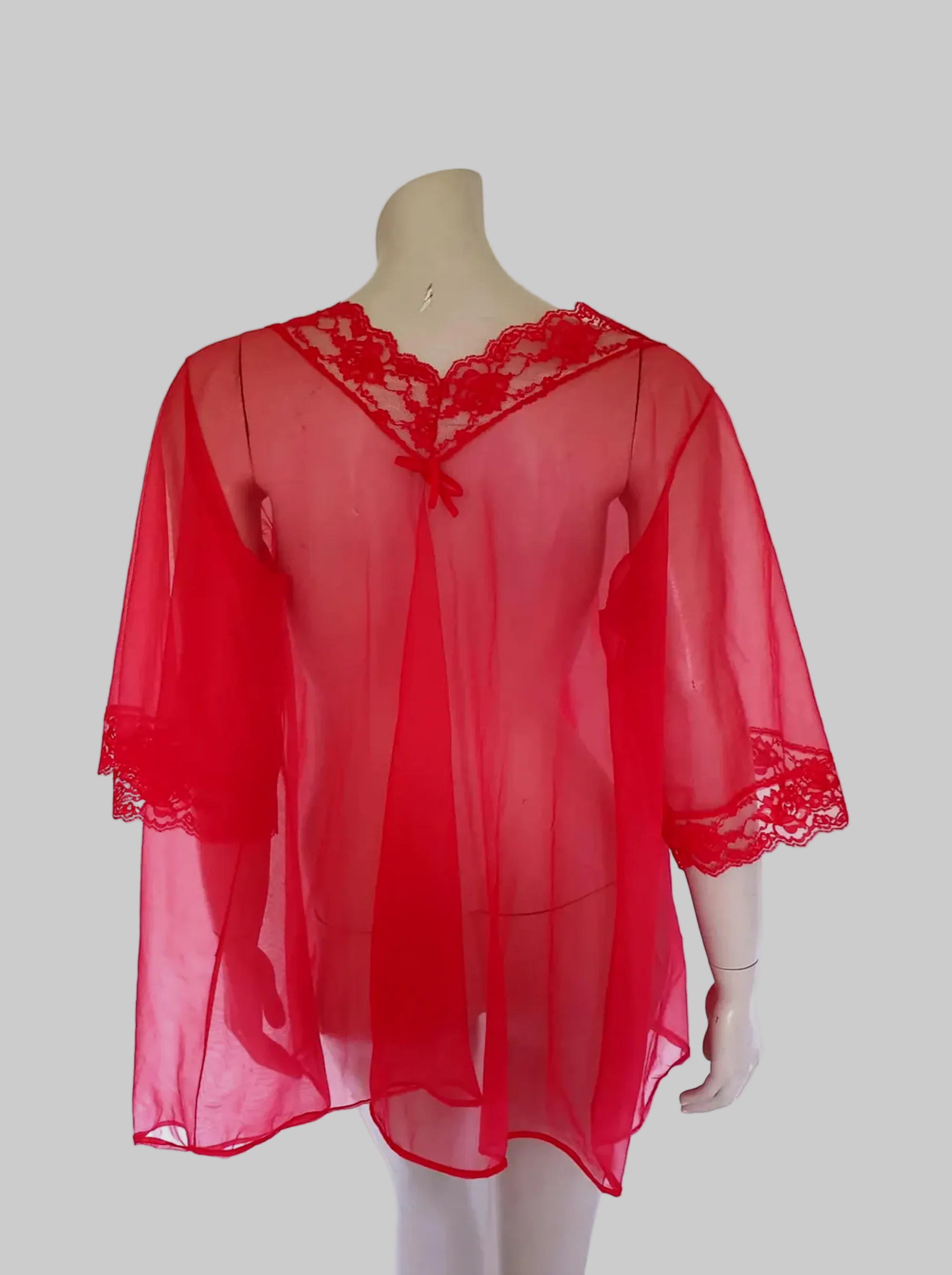 Shortie Red Robe Sheer Red Mini Robe With Fancy Back - M – Louisa Amelia Jane Vintage