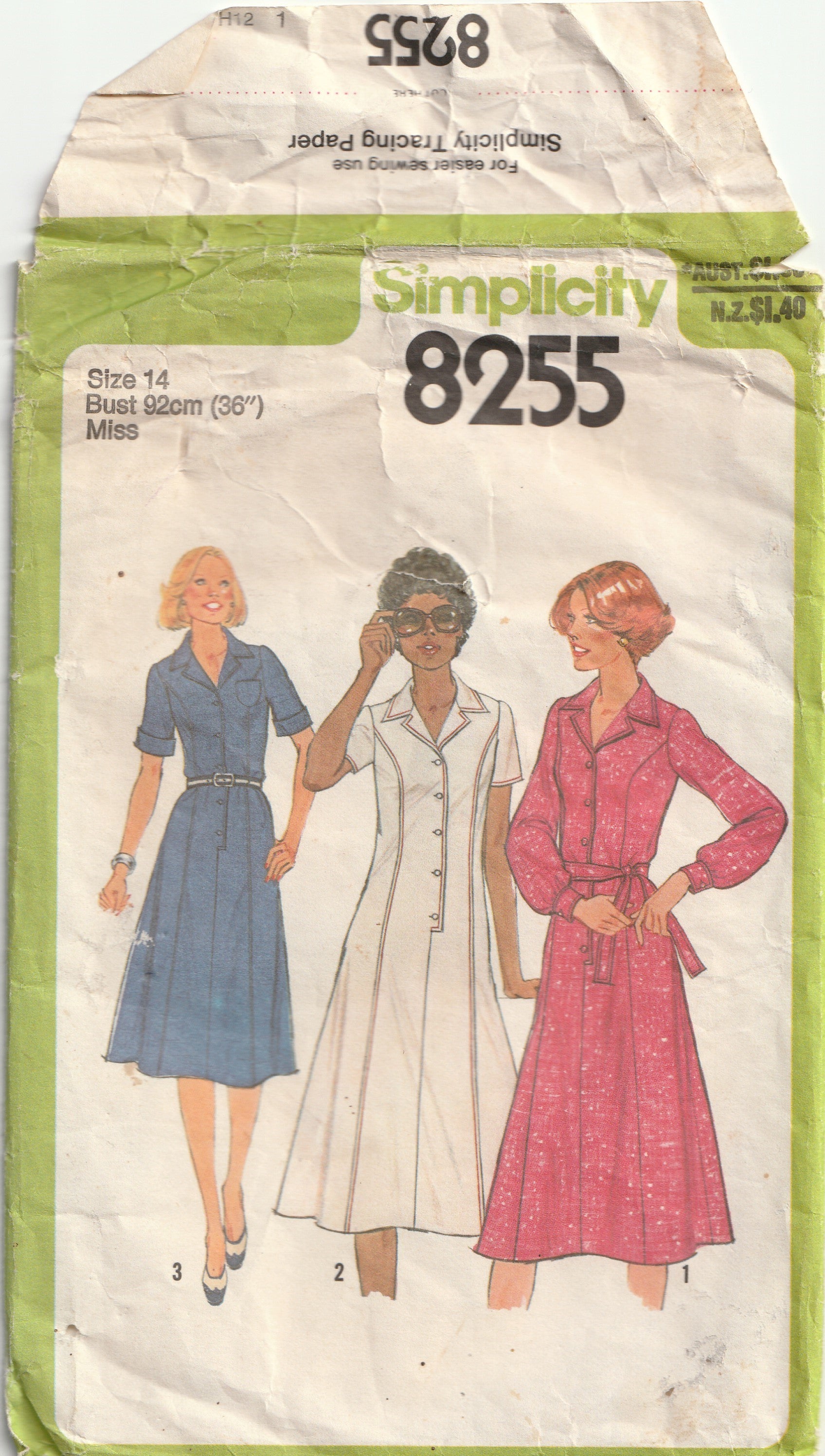 1970s vintage pattern shirtwaist dress simplicity 8255 1978 bust 92 cm