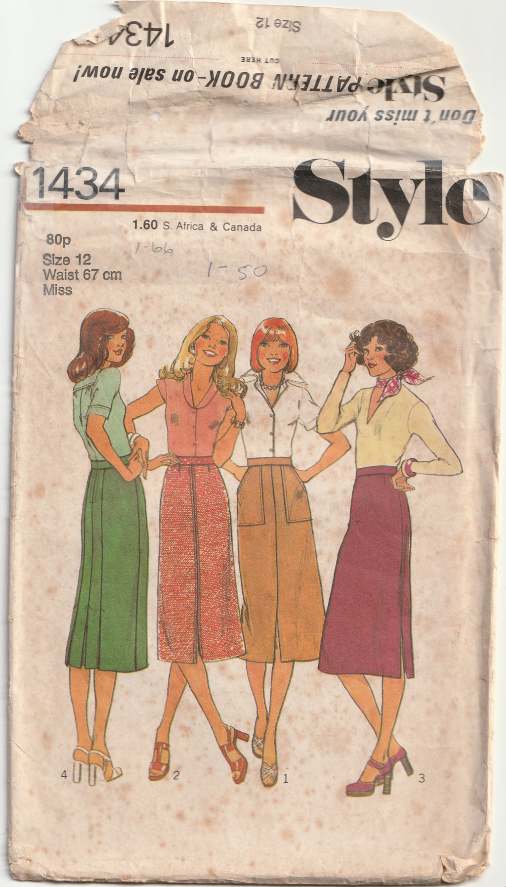Vintage pattern straight skirt style 1434 1976 waist 67 cm