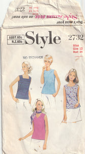 vintage pattern 1960s sleeveless blouse style 2732 1970 bust 87 cm