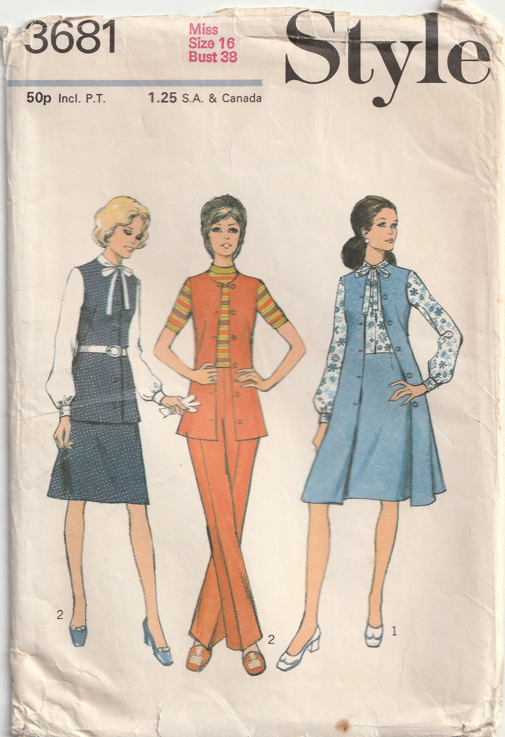 1970s vintage pattern flared pants long vest skirt style 3681 1972 bust 97 cm