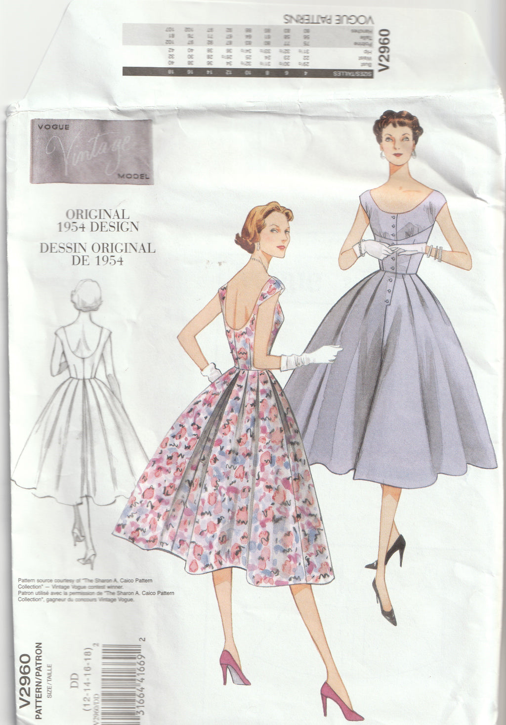 vintage pattern reproduction 1954 fit and flare dress with cap sleeves vogue 2960 1954 style