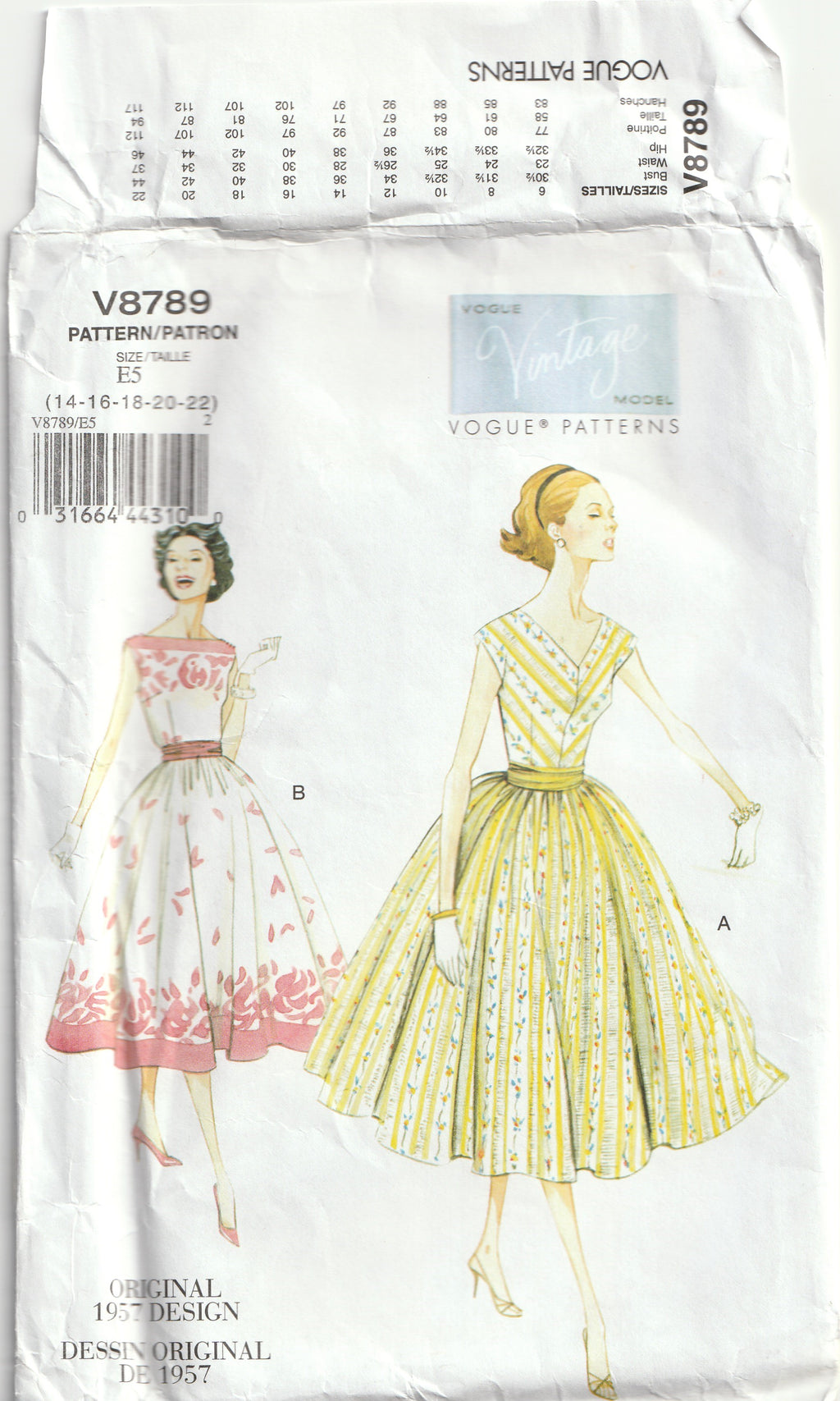 Repro vintage pattern vogue 8789 fit and flare dress 1957 medium to extra large