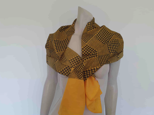 Vintage 1960s  Large Yellow and Black Vintage Houndstooth Scarf