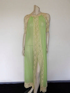 Sheer Green Negligee with Blonde Lace by Tosca - M